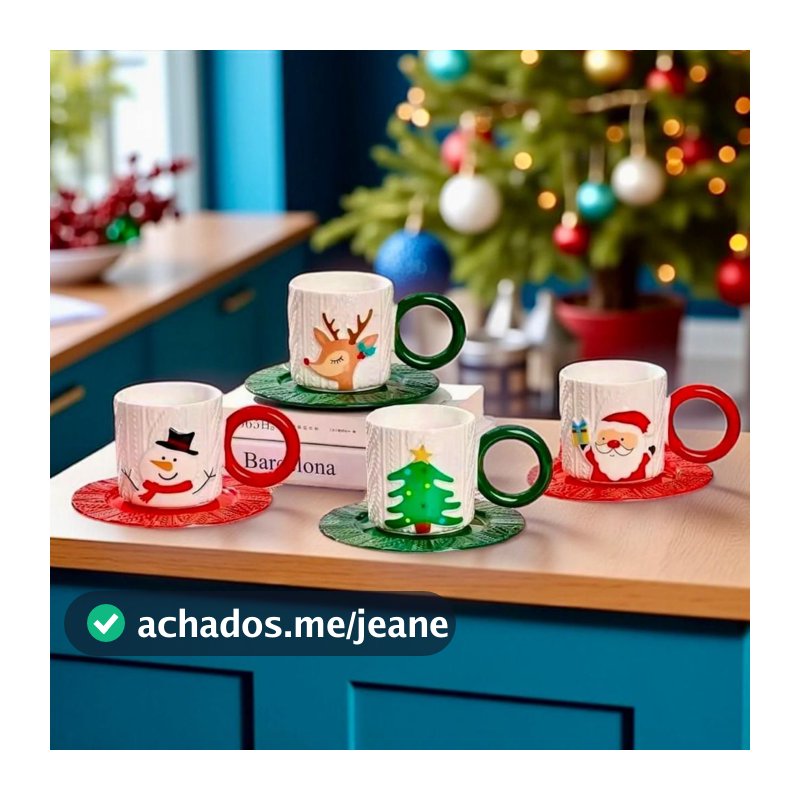 Xícara C/ Pires 250ML de Porcelana Xícara de Natal Com Pires