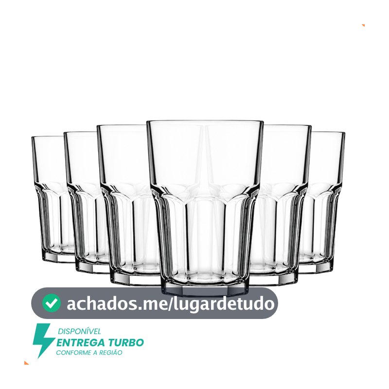 Jogo De 6 Copos 350ml Em Vidro Ideal Para Água Suco Drinks e Refrigerante