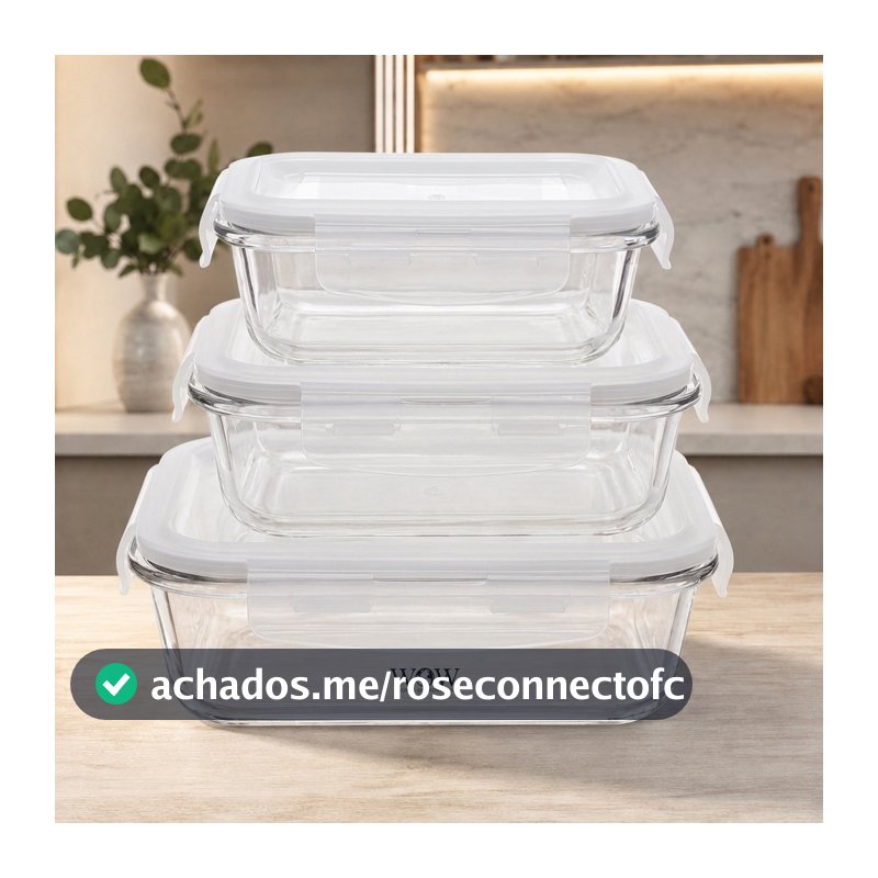 Kit 3 Potes De Vidro Hermético 320Ml 520Ml 800Ml Refratário
