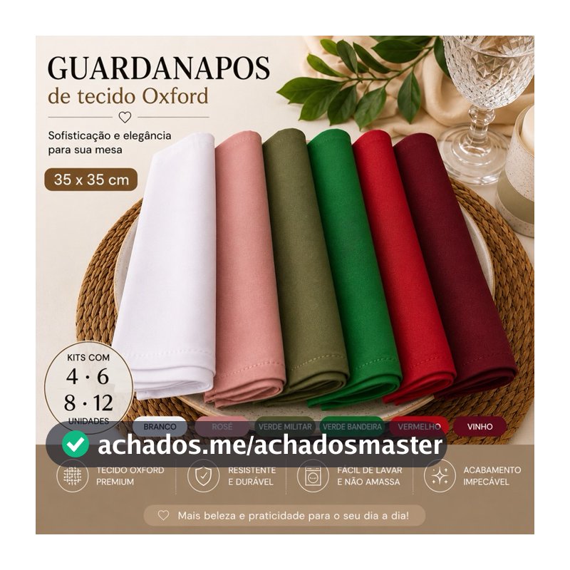 Guardanapo de Tecido Oxford 35x35cm Kit 4, 6, 8 ou 12 Unidades Mesa Posta Casamento Festa Decoração