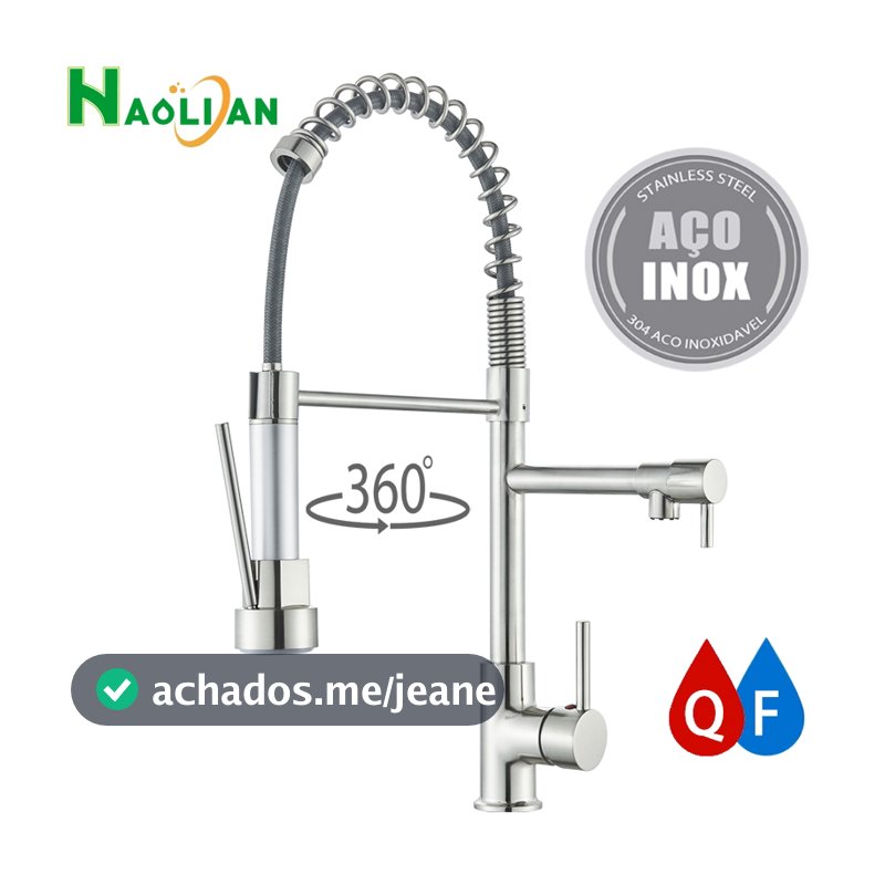 Torneira Gourmet Cozinha Monocomando 304 Inox 47cm Luxo Ducha Misturador