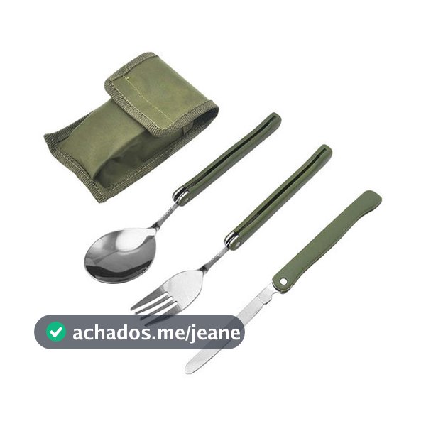 Kit Talher Dobrável Inox Para Camping Trilha Com Bainha
