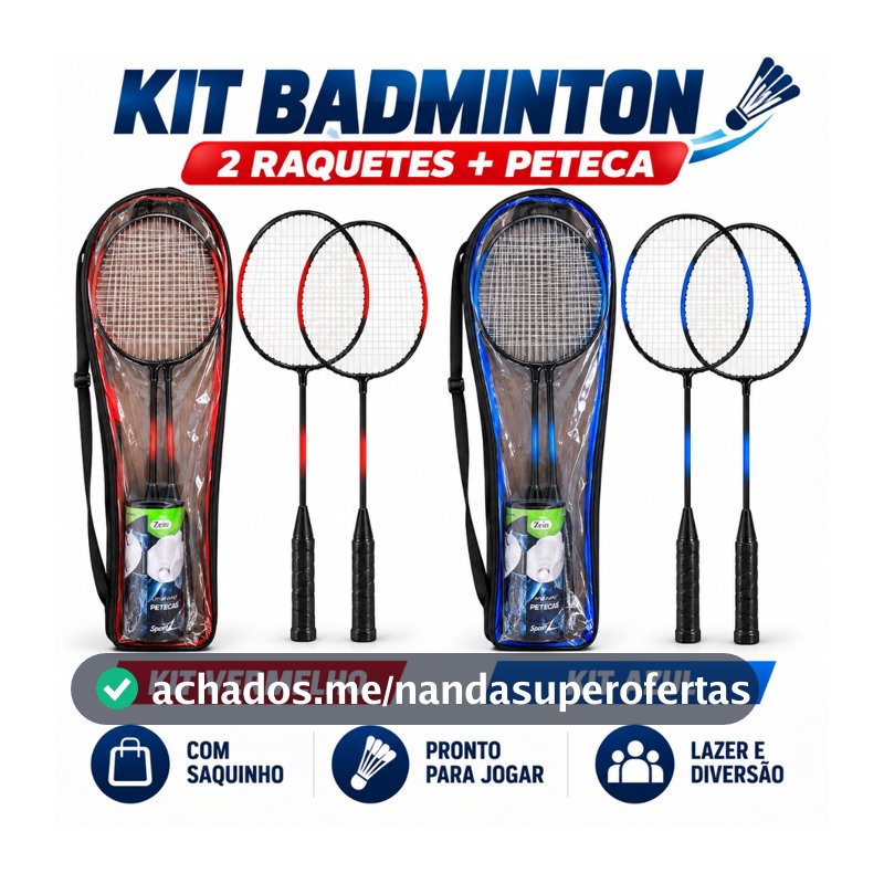 Kit 2 Raquetes Badminton Completo Com 3 Petecas E Bolsa