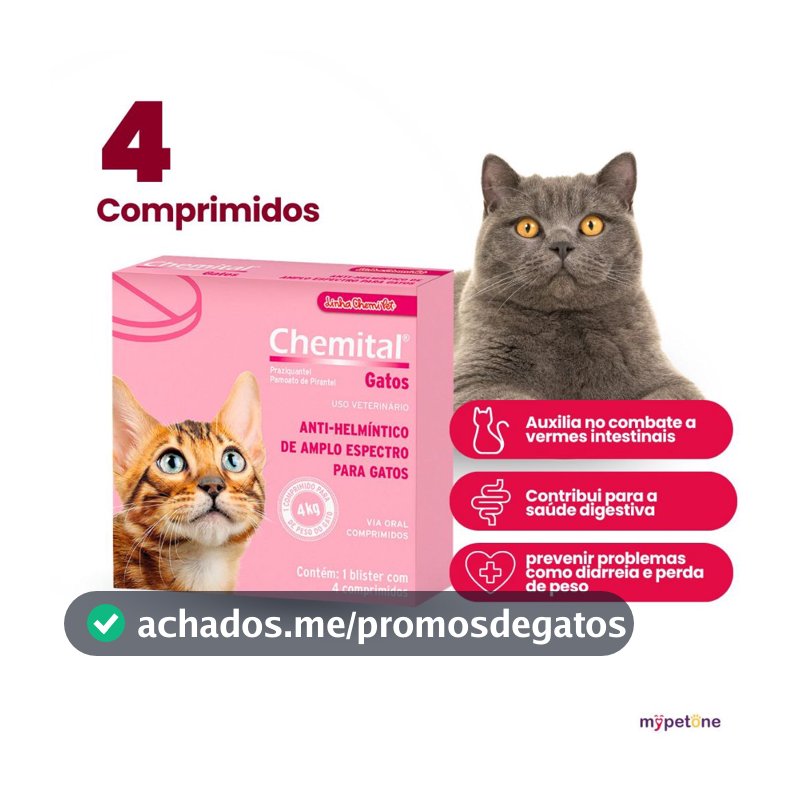 Chemital Chemitec Vermífugo para Gatos - 4 Comprimidos
