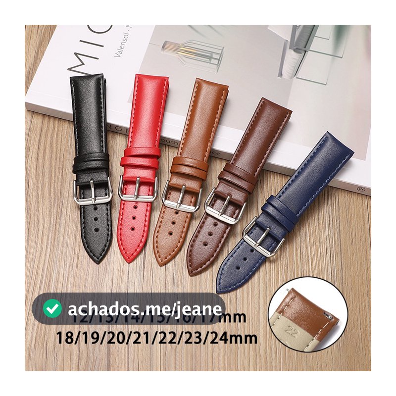 Pulseira De Couro Genuíno De Liberação Rápida 12/13/14/15/16/17/18/19/20/21/22/23/24mm Relógio De Reposição Universal Para Cinto De Smartwatch Inteligente