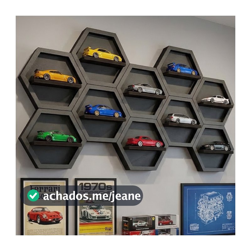 Display Organizador Suporte Parede Mdf  Carrinhos Miniaturas 1:64 Várias Cores Coleção Organizada