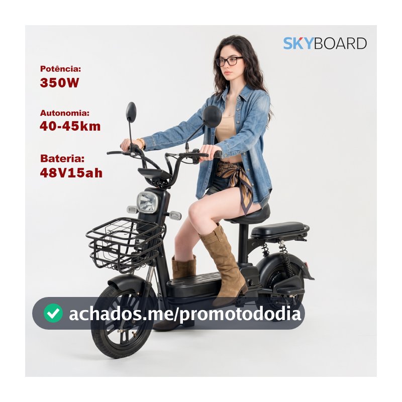 Bicicleta Elétrica SKYBOARD Atualizada Cullinan 350W 48V15Ah 45km Autonomia 150kg Carga 2 Assentos Garantia Um Ano