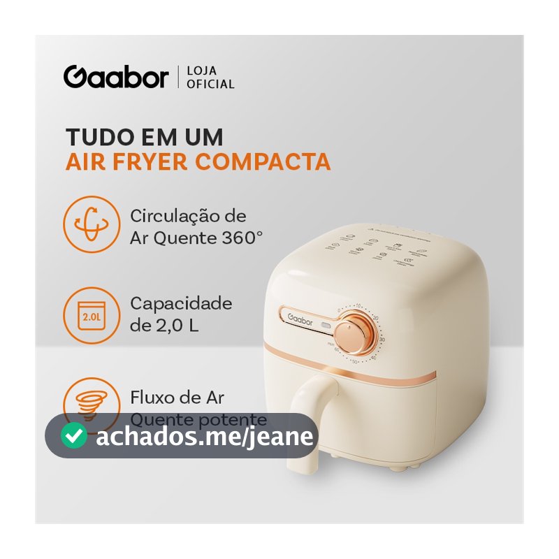 Gaabor Air Fryer 1,4L Panela com Revestimento Antiaderente Regulação Constante Timer com Botão Único 900W AF20M-YE01A
