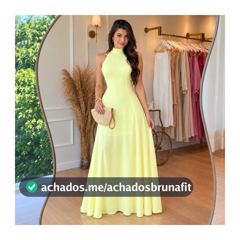 Vestido Sara Longo Feminino  Elegante Festa casamento Verão Gola Alta Sem Manga Fluido vc