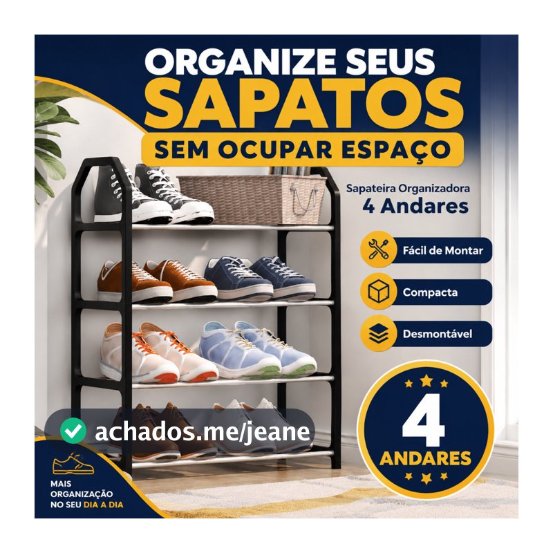 Sapateira 4 Andares Organizadora Multiuso Compacta Fácil Montagem Guarda Sapatos Casa Quarto