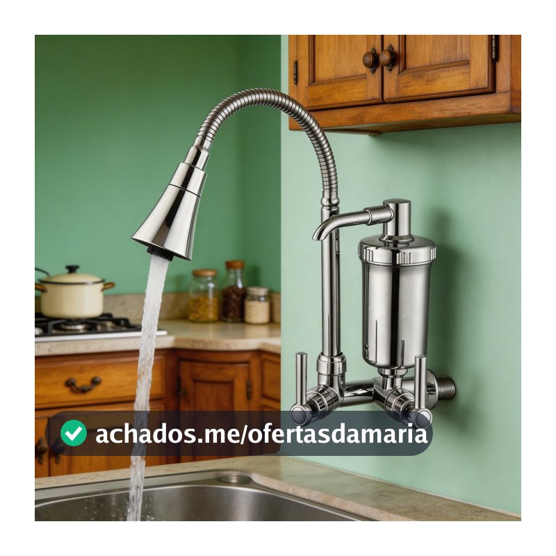 Torneira de Cozinha de Parede em Prata com Filtro Integrado, Mangueira Flexível 360° e Saída Dupla Independente