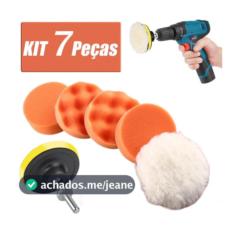 Kit Boina Automotiva Polimento 3 Pol 7 Peças Espuma e Lã Com Suporte Para Furadeira e Parafusadeira