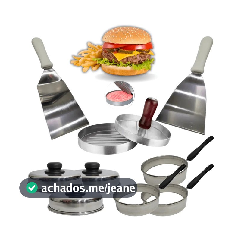 Coisas Para Lanche C/ Modelador Hambúrguer Espátulas Aço Aro Ovo Kit 9 Peças
