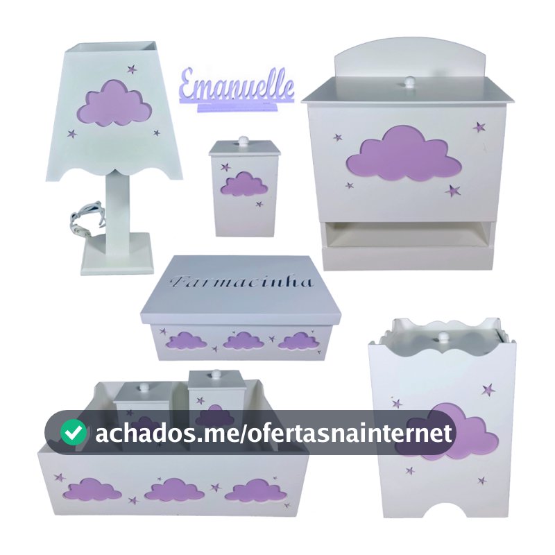 kit higiene bebe mdf decoração de quarto infantil menina feminino com nome NUVEM LILAS
