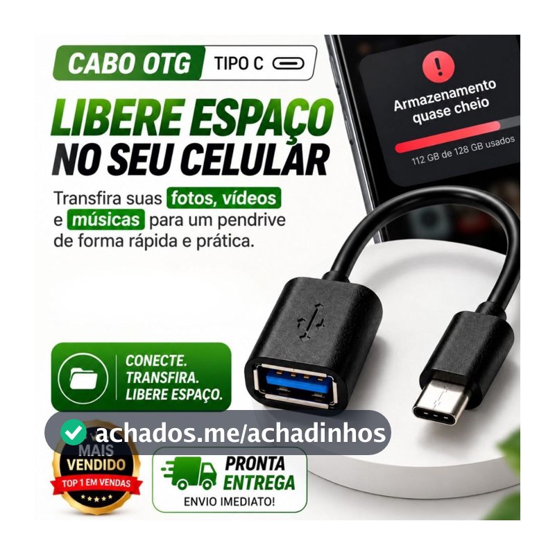 Cabo Adaptador OTG Tipo C USB 3.0 Para Celular Tablet Pendrive Teclado  Mouse Transferência de Dados