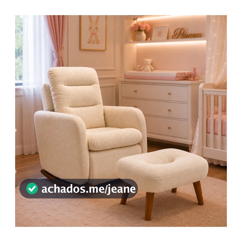 Poltrona de Amamentação Helena com Puff Tecido Boucle - Poltrona Balanço Curva Opala para Quarto de Bebê Tila