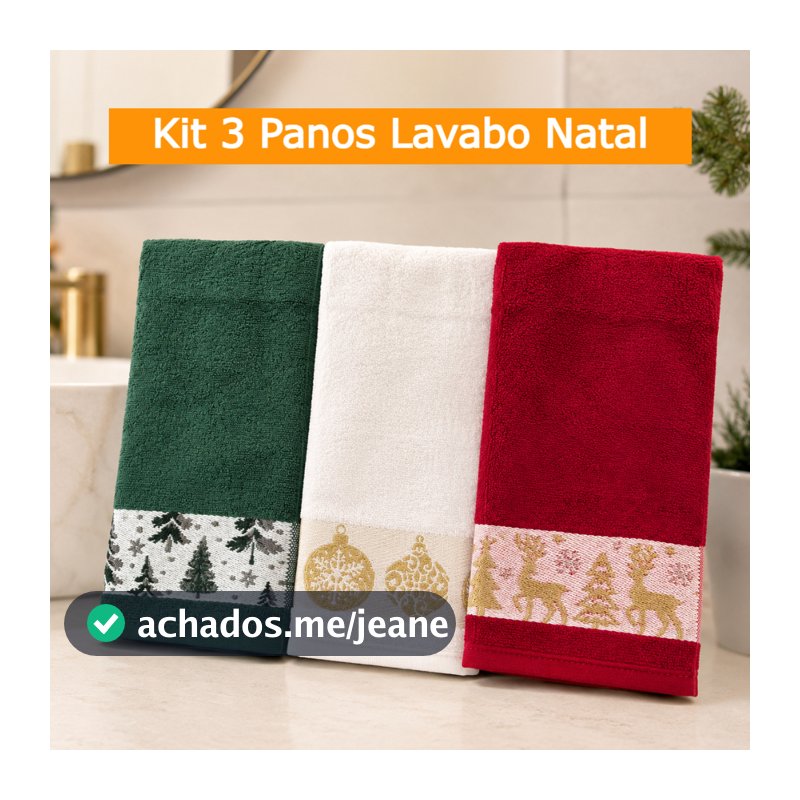 Kit 3 Panos de Natal / Lavabo Natal Estampado 30x50 Atoalhado, Felpudo, 100% Algodão - Cav Home