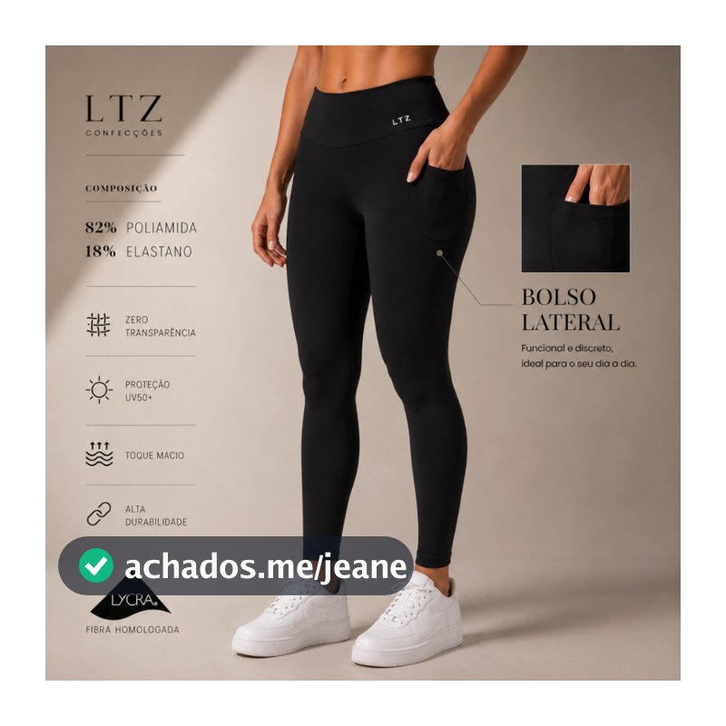 Legging Fitness Poliamida Premium Cintura Alta e Bolso Lateral