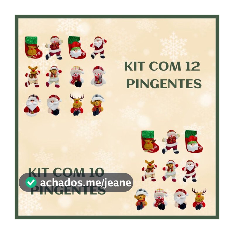 Kit 10/12 Pendentes Pelúcia Enfeite Árvore Natal Pingentes Papai Noel Grande 16cm Decoração LuvinCo