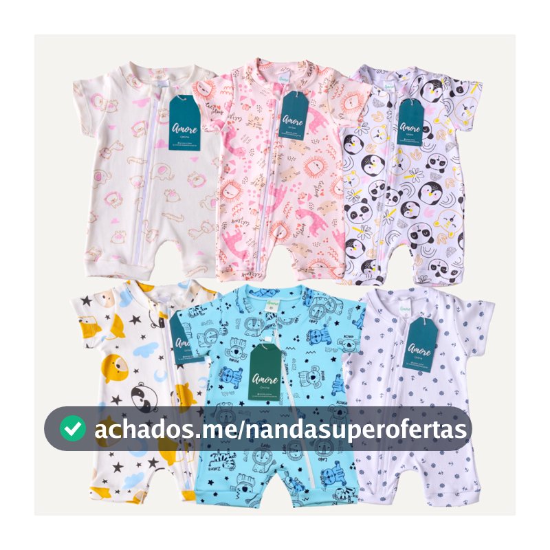 3 Macacão Calor Verão Bebê Amore Curto Sortido Menina e Menino Algodão