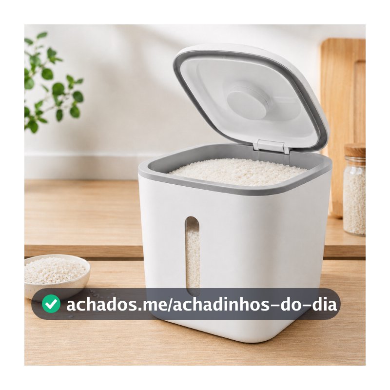 Depósito de Arroz Hermético 10L TPL Caixa Armazenamento de Grãos Abertura com Um Toque Anti-Inseto e Umidade Cozinha