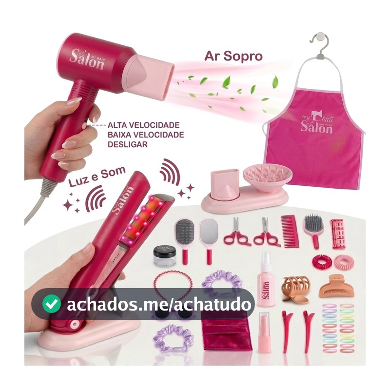 Brinquedos para salão de beleza infantil Hair Dryer Flat Iron Simule som e iluminação Battery Operated