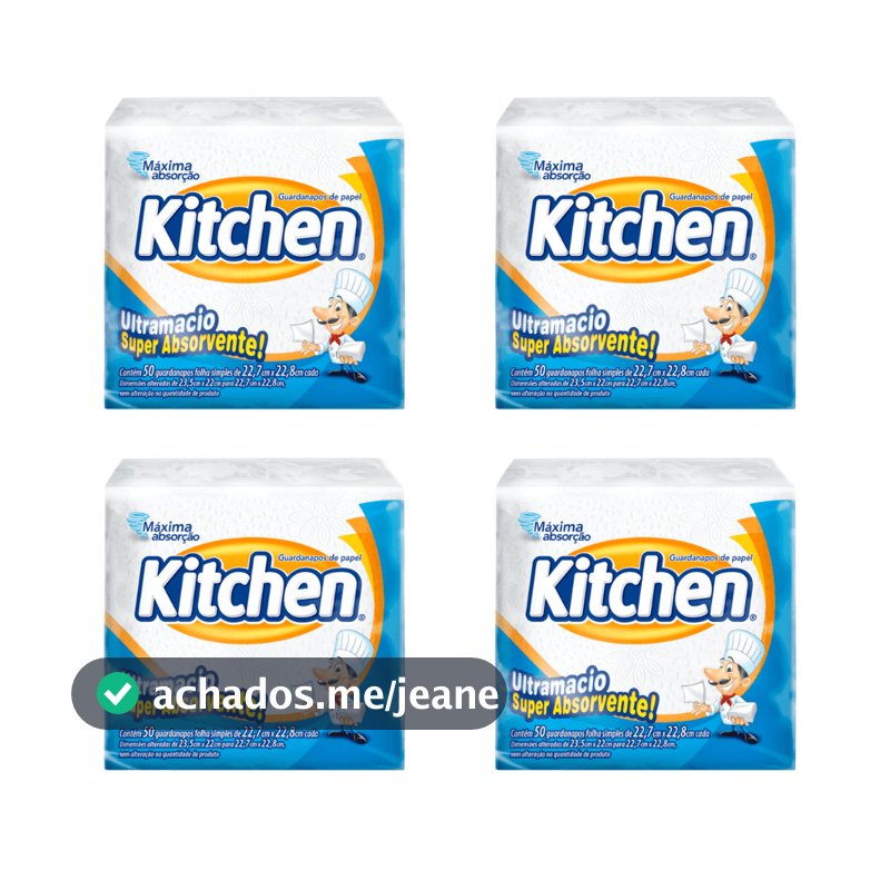 Kit 4 Guardanapos Kitchen Folha Simples 50 Unidades Cada 22,7X22,8Cm