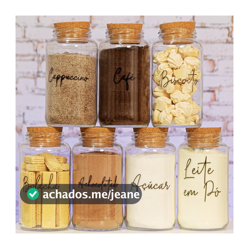 Kit Cantinho do Café - ESCOLHA SEU KIT - Potes de Vidro 830 ml com Tampa de Cortiça + Adesivos
