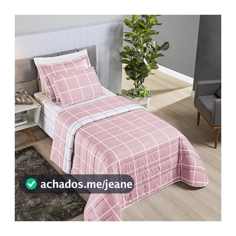 Kit Cobre Leito Austin Solteiro 2 Peças Dupla Face 200 Fios Percal Matelado Com Porta Travesseiro