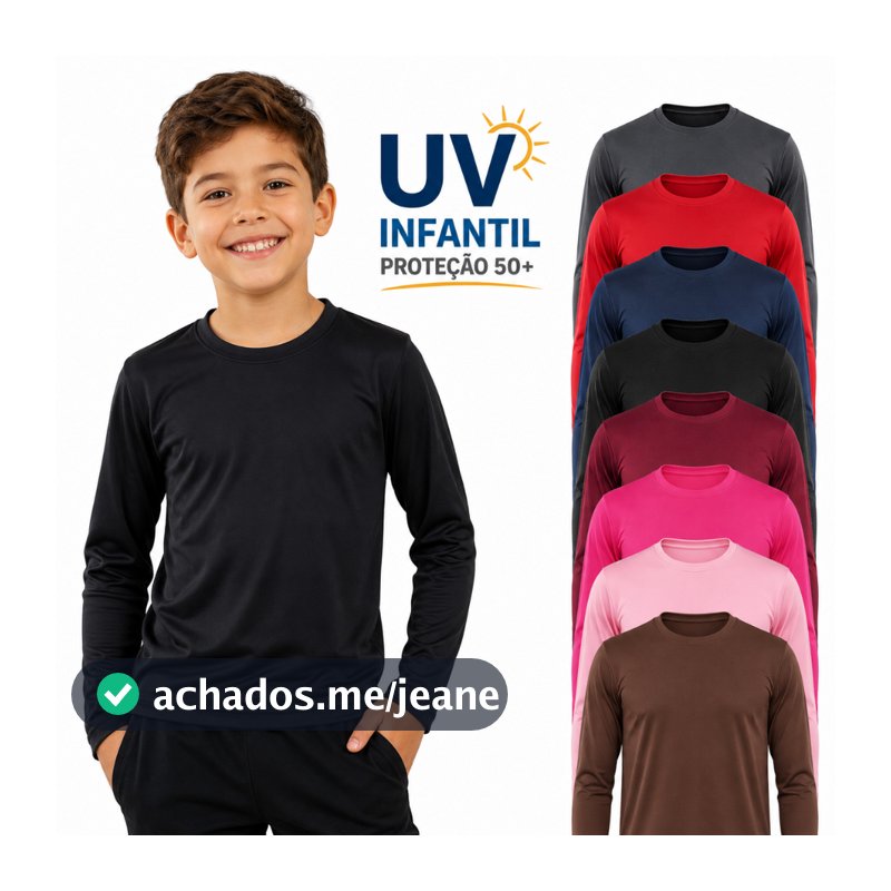 Camiseta Segunda Pele Infantil com Proteção Uv Menino Manga Longa 1 ao 14 Praia Natação Piscina Fut