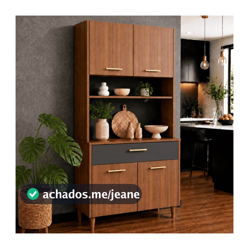 Armário Cozinha Compacto MDF 15mm 4 Portas Gaveta Multiuso Paneleiro Sala Prateleiras Nicho Madeira Blue Moby