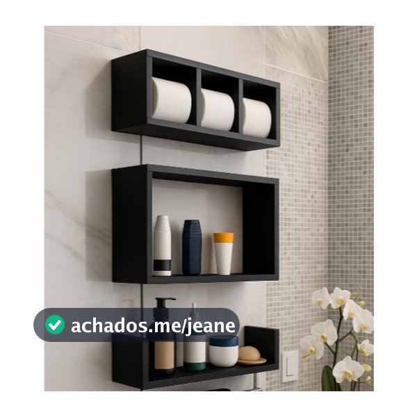 Kit 3 Nicho para banheiro Prateleira Organizador shampoo toalha e papel higiênico em Preto ou Branco 100% Mdf
