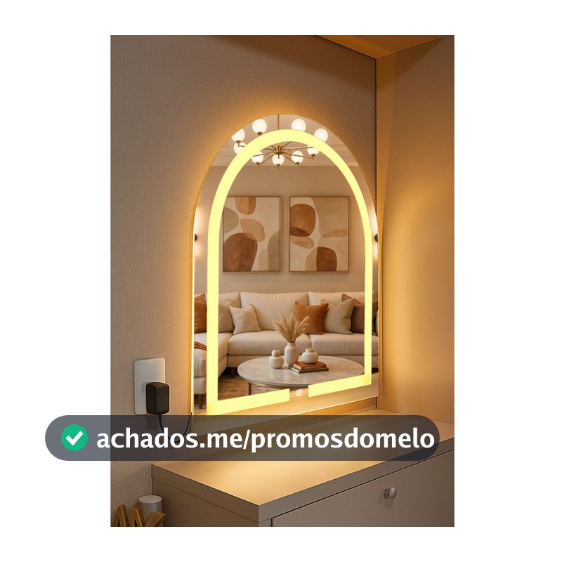 Espelho Janela Oval Arco 3 Cores LED 60x80 com Botão Touch Iluminação Banheiro Penteadeira