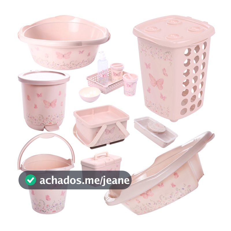 KIT PLASÚTIL LUXO CESTO ROUPAS INFANTIL BACIA BALDE LIXEIRA CAIXA ORGANIZADORA KIT HIGIENE BEBÊ