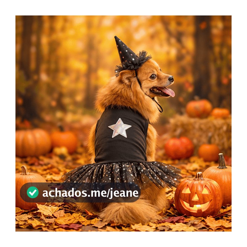 Fantasia Pet Halloween Vestido de Tule com Chapéu para Cachorro e Gato