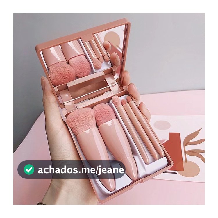 Novos Mini Espelho De Maquiagem Portátil Com 5 Pcs Pincéis De Maquiagem Lupa Mão Segurar Bolso Dobrável