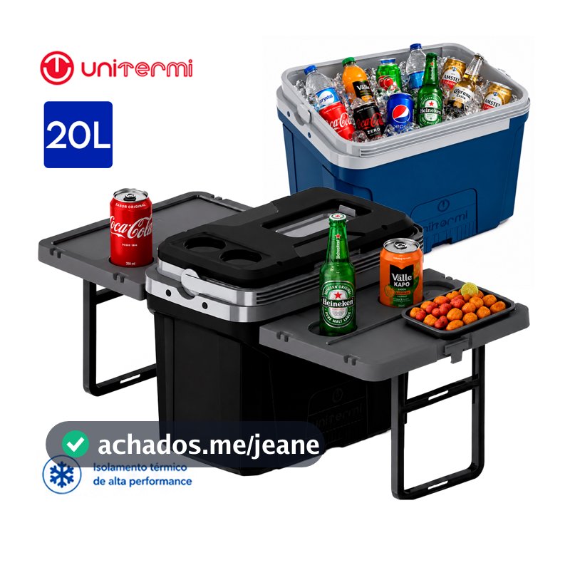 Caixa Termica 20L Unitermi Jurerê 2 Mesas Lateral Multifuncional Dobrável Cooler Portatil Porta Copo