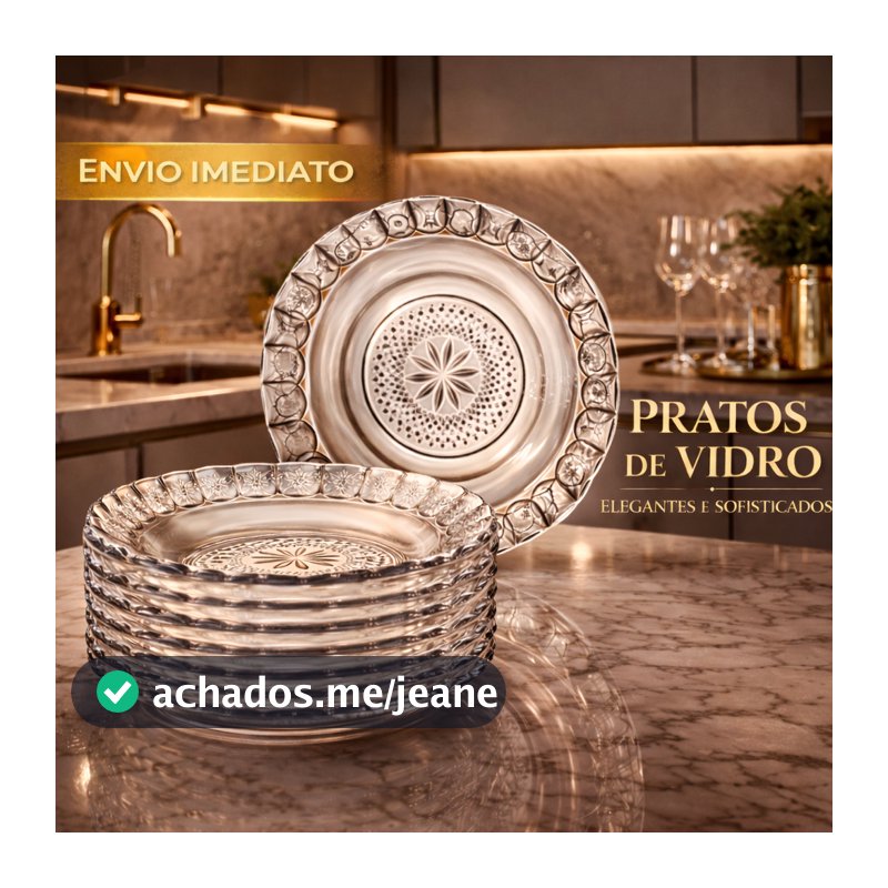 Pratos De Vidro Egípcio Fundo Transparente Estrela 22cm Moderno Resistente e Sofisticado