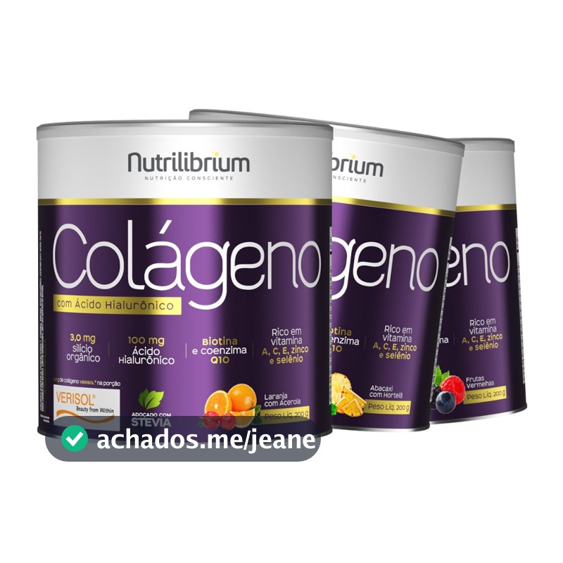 Kit 3x Colágeno Hidrolisado Verisol Ácido Hialurônico Biotina Coenzima Q10 200g Nutrilibrium