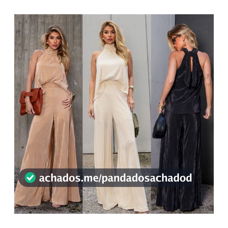 Conjunto Feminino Plissado Calça Pantalona e Blusa Frente Única Elegante