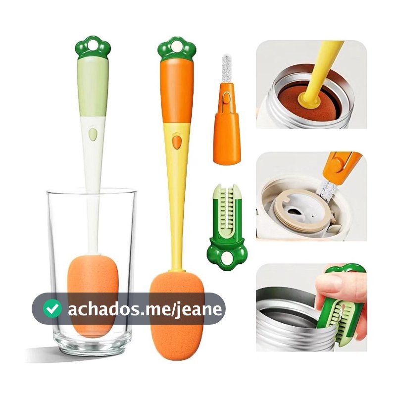 Escova 3 Em 1 De Limpeza De Copo e garrafas Com Cabo Longo Multifuncional Forma De Cenoura.Especificações