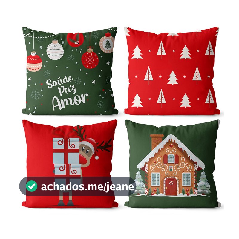 KIT 4 CAPAS DE ALMOFADAS PARA O NATAL - SAÚDE PAZ E AMOR