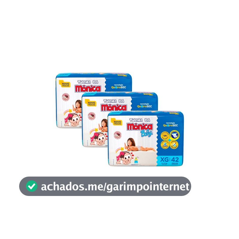 Kit 3 Fralda Turma da Mônica Baby Mega Tamanho XG 42 Unidades Descartáveis