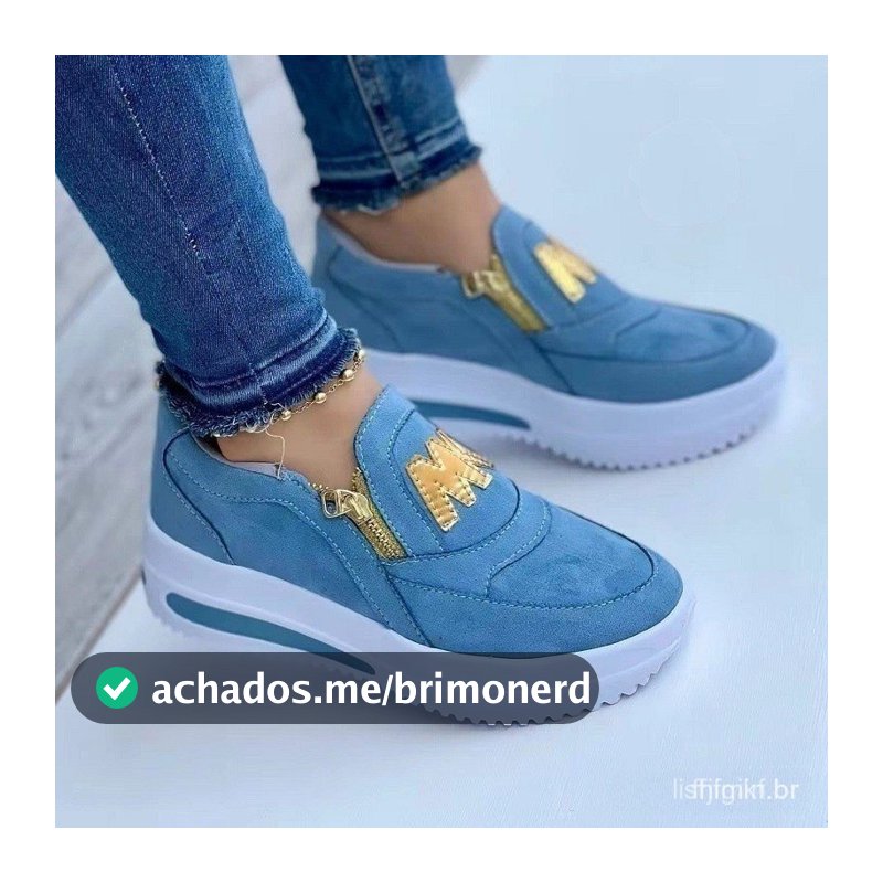 Tênis femininos, tênis com zíper lateral, tênis de sola grossa