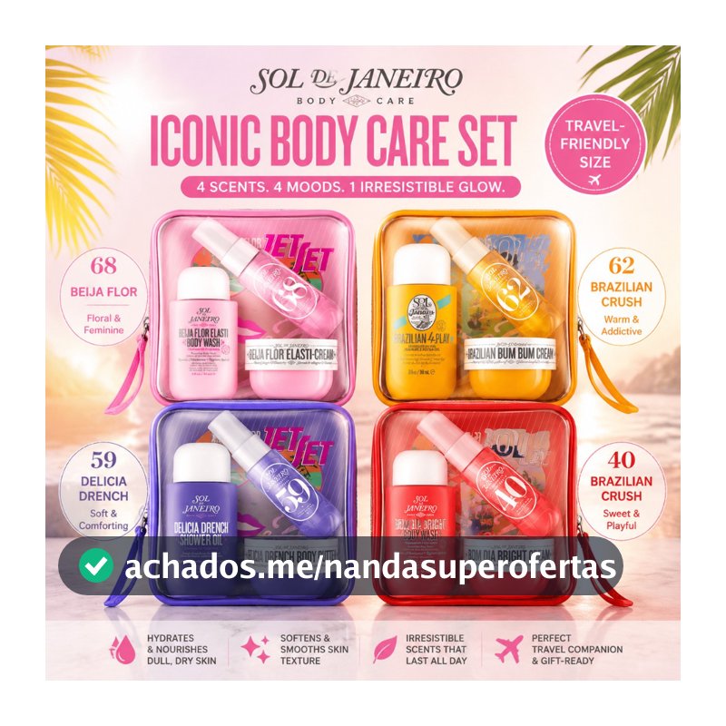 9.9【Sol De Janeiro】 Conjunto De Tamanho De Viagem  | Óleo De Banho + Loção Corporal + Spray E Sabonete Líquido
