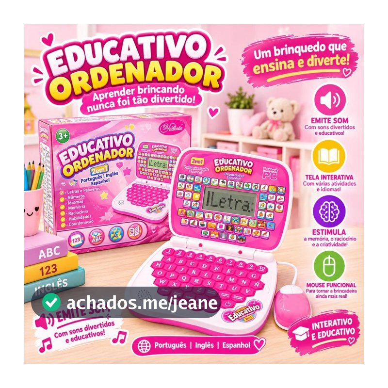 Computador Infantil Educativo com Mouse e Som – Brinquedo 2 em 1 Letras, Números, Palavras e Idiomas