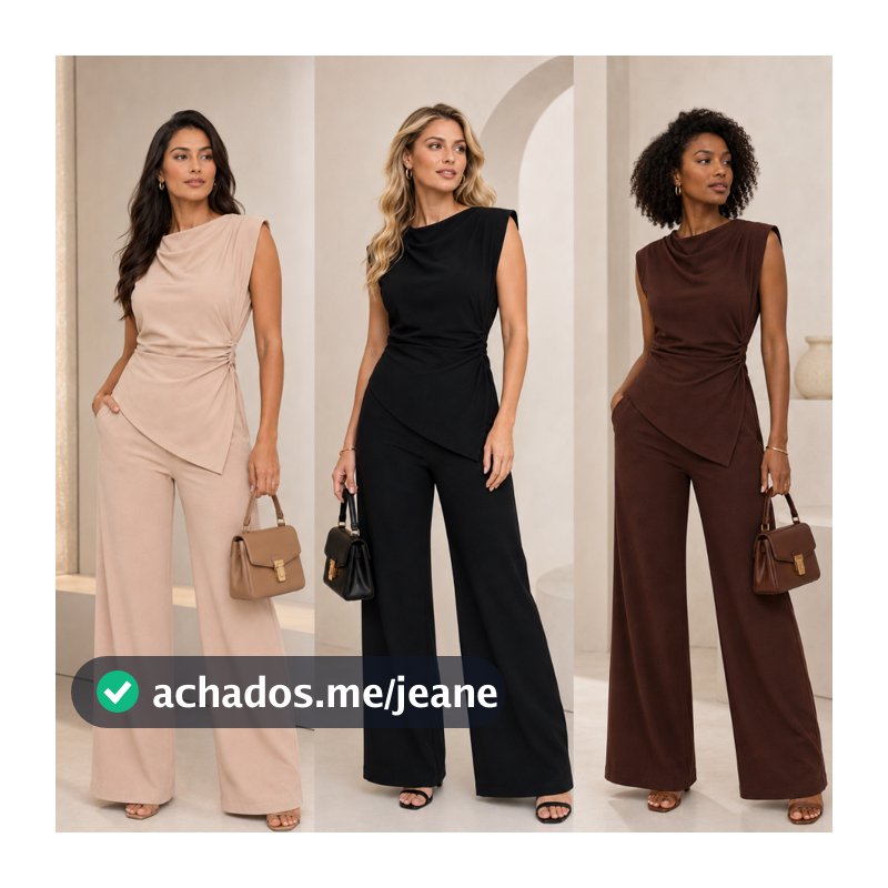 Conjunto Feminino Alfaiataria Assimétrico Blusa Franzida e Calça Panatalona Social Elegante Moda Mulher Verão Promoção