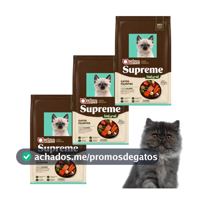 Kit C/3 Ração Quatree Supreme Para Gatos Filhotes Sabor Salmão e Batata Doce 1kg