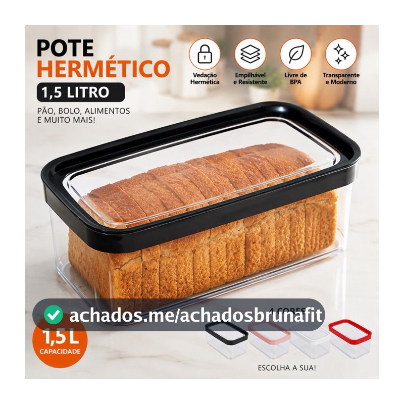 Pote Hermético 1,5L Porta Pão Bolo Organizador Cozinha Alimento mais Fofo Fresco Compacto e Empilhavel