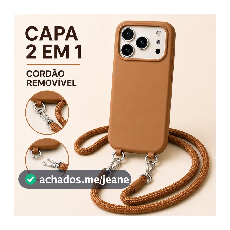 Capa Capinha 2 em 1 com Cordão Removível para iPhone 17 16 15 14 13 12 11 Pro Max Alça Transversal Antichoque